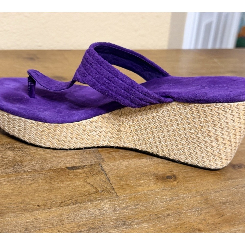 UGG Purple Suede Wedge Thong Sandals Espadrille Platform Size 11 Festival Resort - Picture 4 of 7